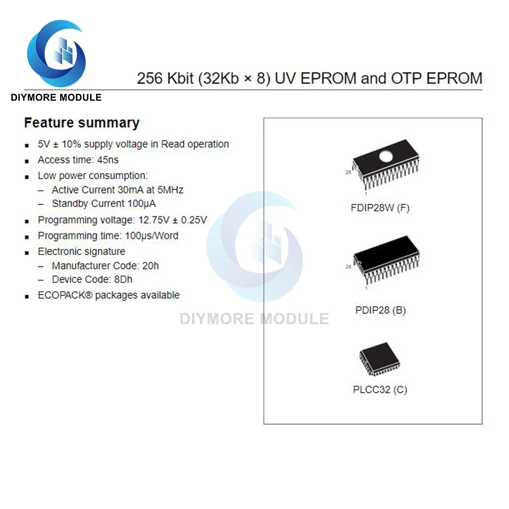 5 шт./лот M27C256B 10F1 микросхема 256Kb УФ OTP EPROM IC чип для микропроцессорные