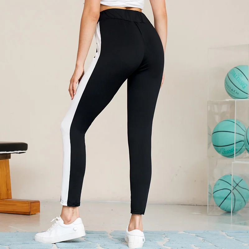 

MakFound 2021 Summer Women's Pants High Stretch Black Contrast Side Seam Slogan Graphic Legging Slim Fitness Sports Trousers
