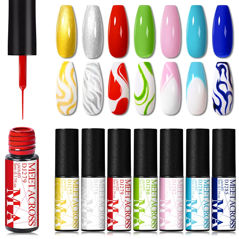 

MEET ACROSS Nail Art Line Polish Gel For Manicure Glitter Paint Nails Drawing Polish DIY Painting Varnish Line Brush Gel Tool