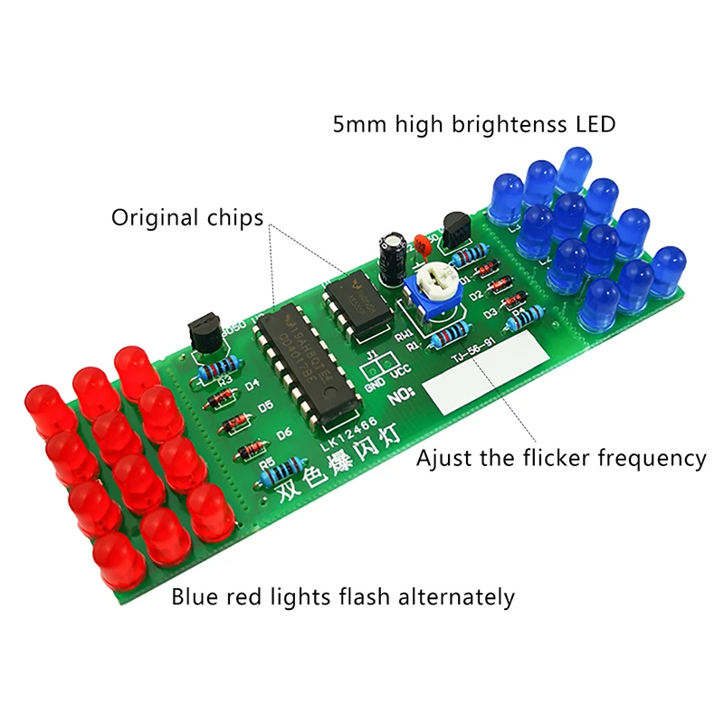 

NE555 CD4017 IC LED Flashing Lights Kits Red Blue DIY Lights Components DC9V-12V