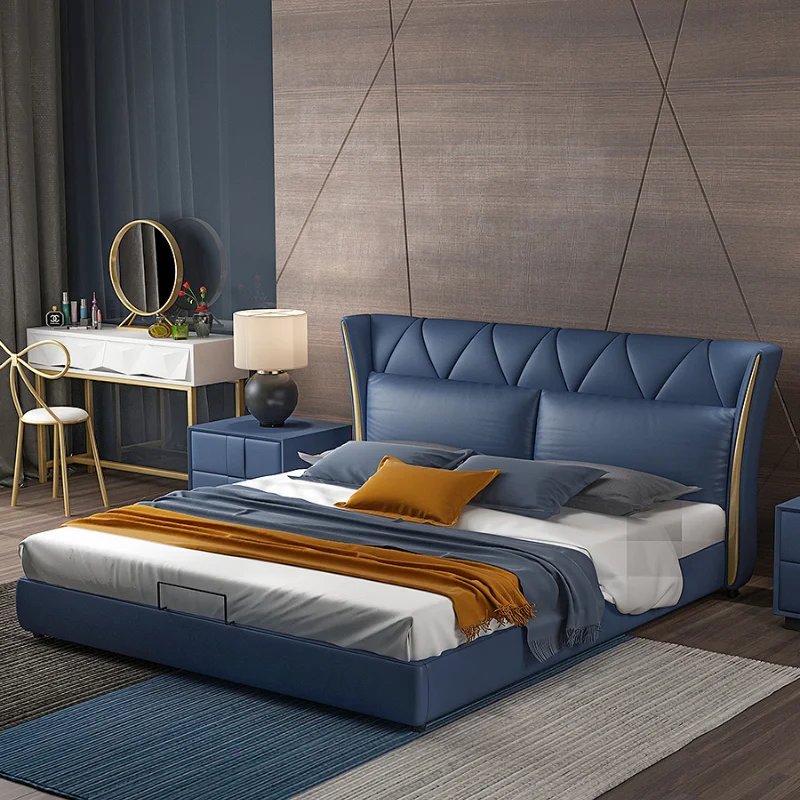 Роскошный кожаный светильник двойная кровать современный итальянский