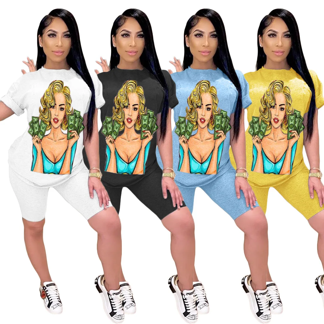 

Женский спортивный костюм из двух предметов, Модный повседневный летний костюм с коротким рукавом и принтом на груди