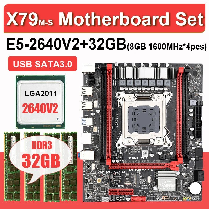 Preise JINGSHA X79 3,0 Chipset Motherboard Xeon E5 2640 V2 LGA 2011 4Pcs X 8GB = 32GB 1600 DDR3 ECC REG Speicher SATA3 M-ATX M.2 SSD