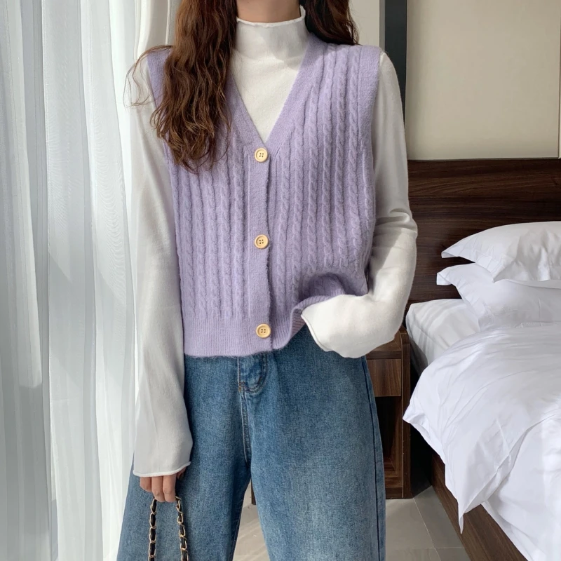 Женский свитер Вязаная жилетка с v образным вырезом женский Кардиган Пальто