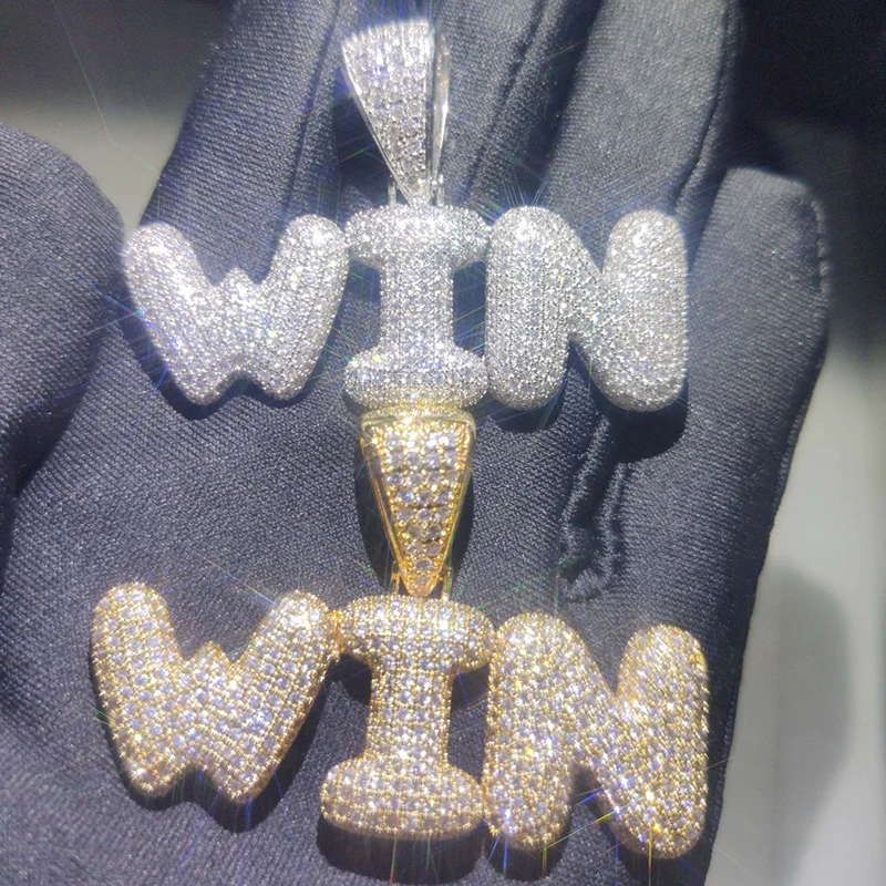 

Hip Hop Micro Paved AAA+ Cubic Zirconia Bling Ice Out Letter Win Pendants Necklace for Men CZ Rapper Jewelry Gold Silver Color