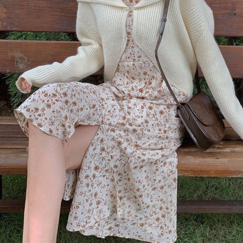 

Sleeveless Dress Women Summer Slim Sexy Vintage Spaghetti Strap Dresses Female OL Simple Tender Ulzzang Daily Leisure Ruffles