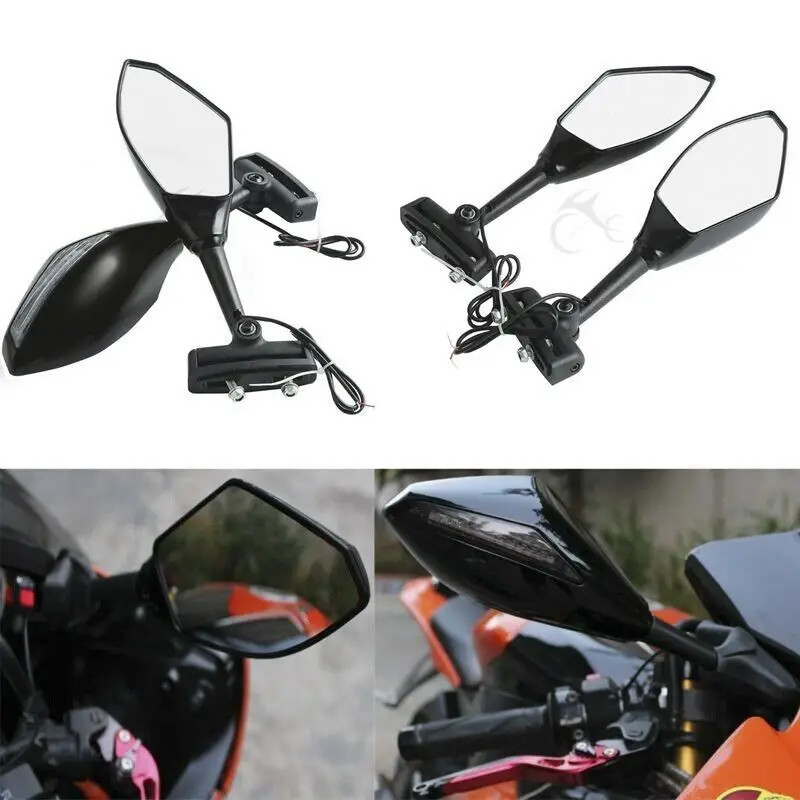 Мотоциклетные универсальные зеркала заднего вида с поворотниками светодиодные