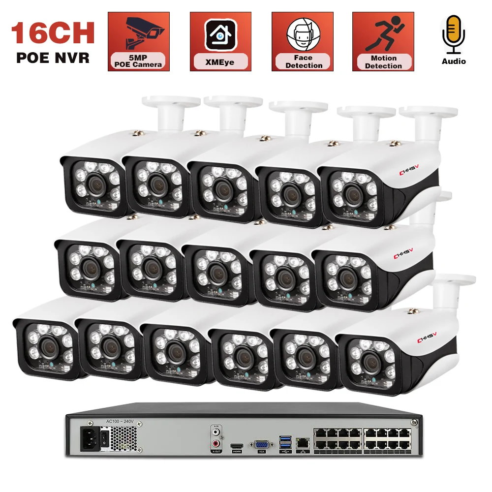 

H.265 16CH 2MP 5MP POE сетевой видеорегистратор охранная система видеонаблюдения Системы 8 шт ИК Крытый 5.0MP POE IP Камера P2P комплект видеонаблюдения 4 Т...