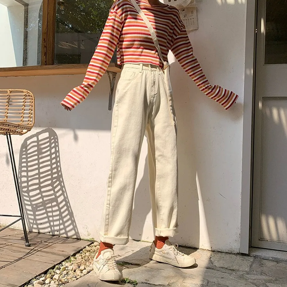 Джинсы женские в стиле ретро с высокой талией и широкими штанинами | Женская