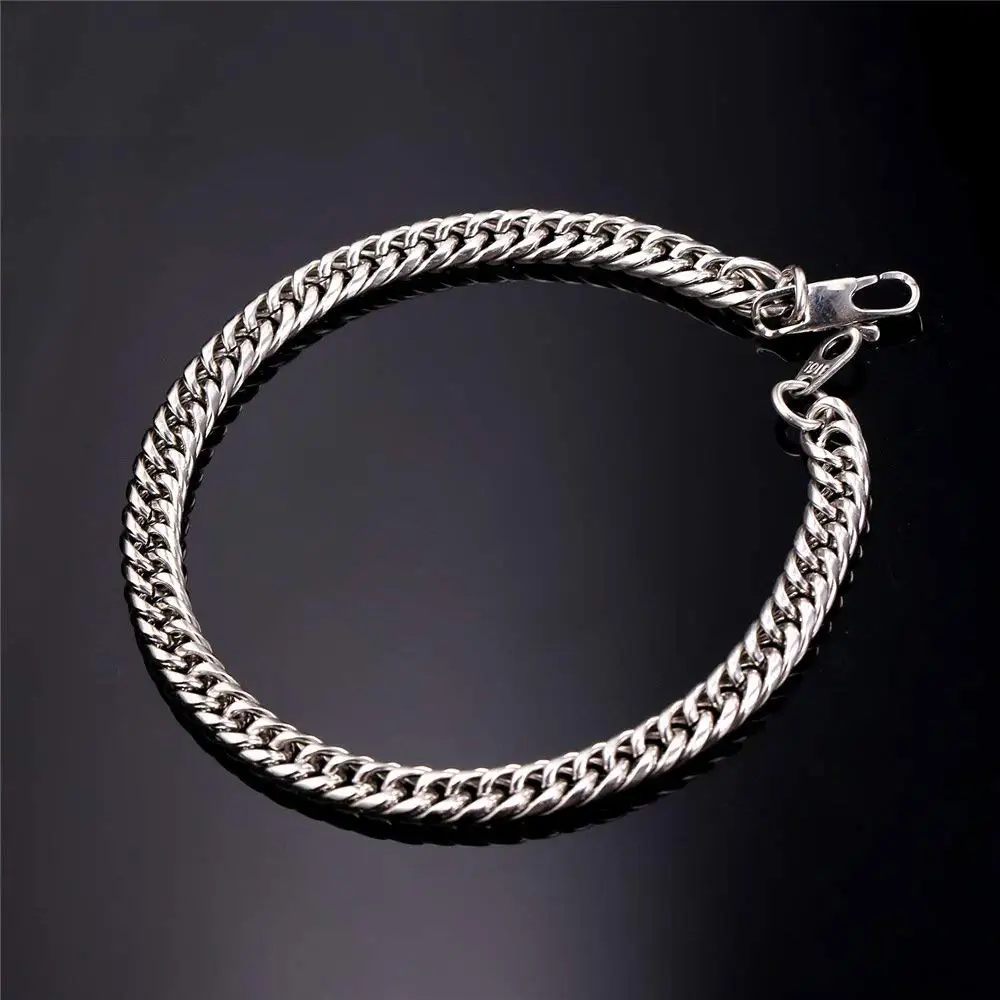 Мужской/женский браслет цепочка U7 золотой/черный из нержавеющей стали 6 мм 21 см