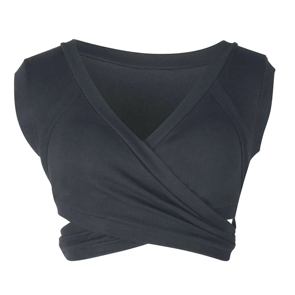 Сексуальный женский летний однотонный кроп-топ с V-образным вырезом облегающий