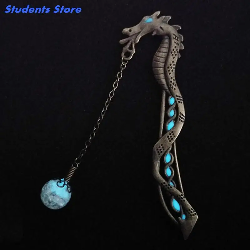 Dragon Shape Luminous Bookmarks Retro Metal Glow In The Dark Book Marker Stationery Gift
