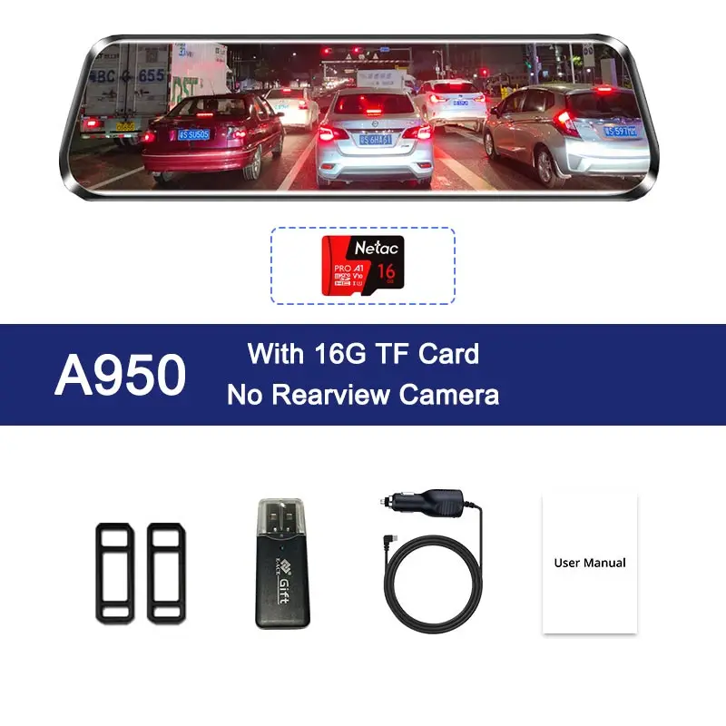 A950 - 16G Двойной 1080P 1" поток зеркало заднего вида автомобиля DVR 2.5D экран супер ночного видения Dash Cam камера видео рекордер Авто Регистратор - Название цвета: A950 - 16G