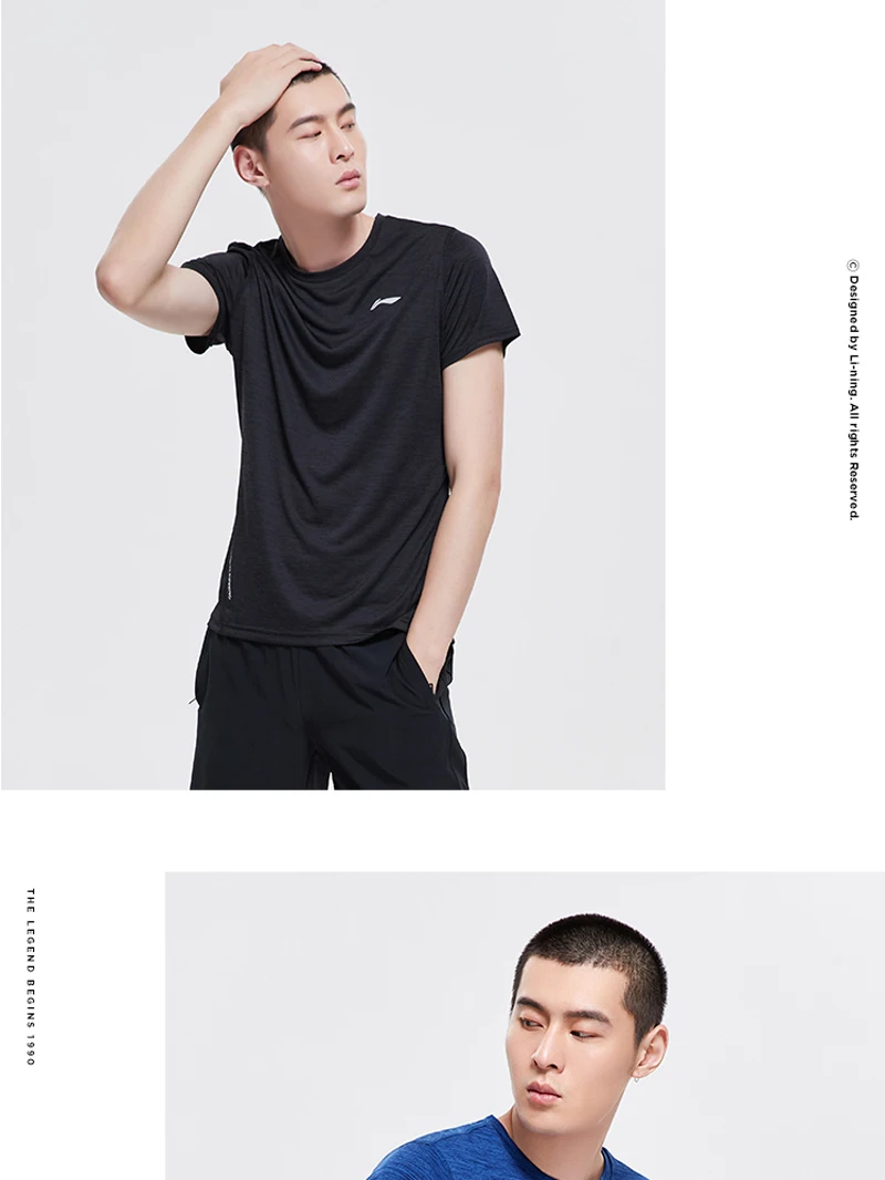 Li-Ning, мужские футболки для бега, дышащие, короткий рукав, полиэстер, обычная посадка, подкладка, Спортивная футболка, ATSP231 MTS3100