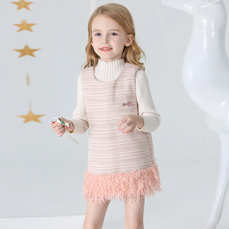 Платье принцессы для маленьких девочек Милый вязаный жилет Сезон осень-зима