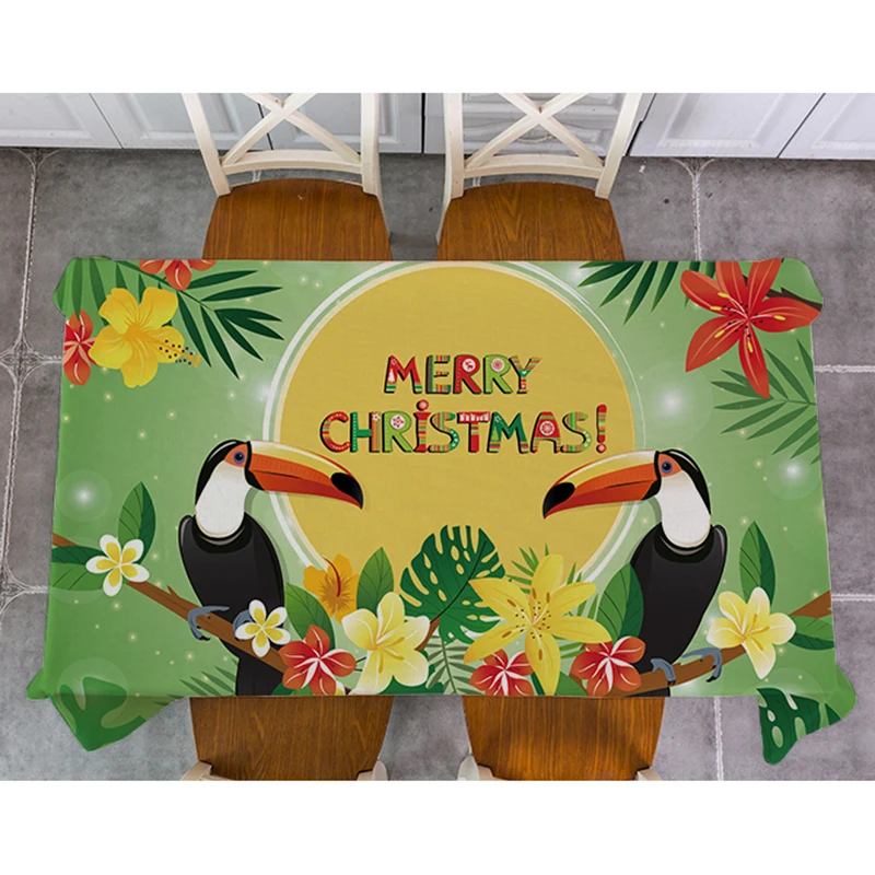 Декоративная скатерть из хлопка и льна Рождественский олень Санта Клаус листья