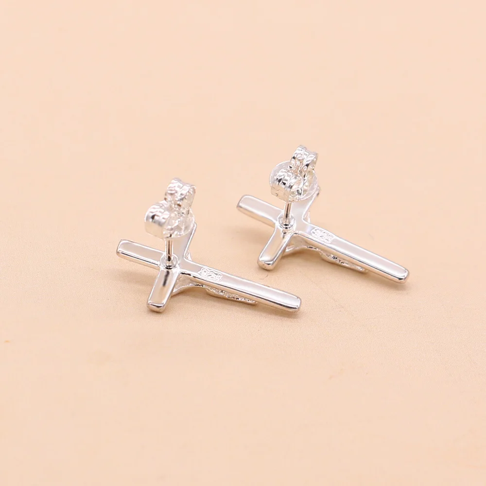 Религиозные Стиль женские 925 стерлинговые серебряные серьги в виде креста