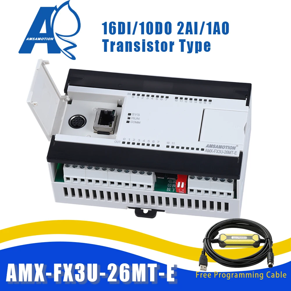 AMX FX3U 26MT E совместим с Mitsubishi MELSEC Series транзисторный выход ПЛК 2AI/1AO 16DI/10DO Ethernet MODBUS