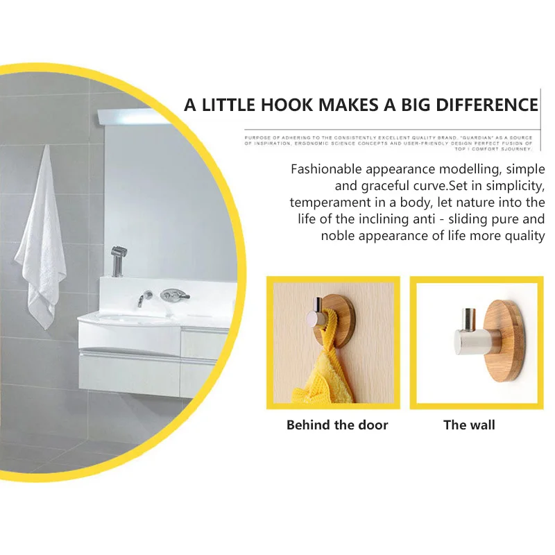 Клеящиеся настенные крючки натурального бамбука Нержавеющая сталь настенная