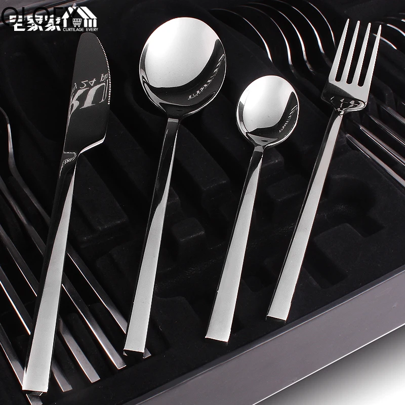 Steel Western Tableware Solid Thick Stainless Steak Fork Set Simple 24-piece Box diner set porcelaine fork spoon knife | Дом и сад