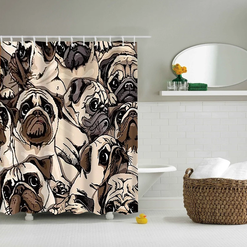 

Modern Cute Dog Illusion Shower Curtains Waterproof Fabric Solid Color Bath Curtains for Bathroom Cute Dog Shower Curtain