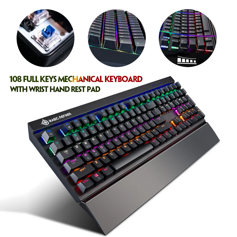 Механическая игровая клавиатура MK15 RGB с подставкой для рук и запястья 108