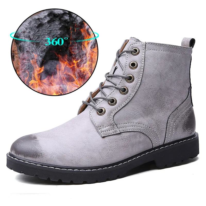 Gray(fur) Sanzoog/зимние кожаные ботильоны; мужские ботинки Dr Martins; Botines Hombre Dr. Martens; Erkek Bot Botte Homme; высокие ботинки в британском стиле - Цвет: Gray(fur)