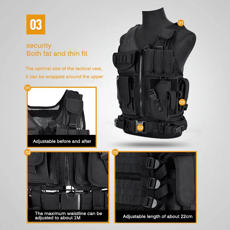 Tactical Vest Military Combat Armor Vests Mens Hunting Army Adjustable Outdoor CS Training Airsoft | Спорт и развлечения