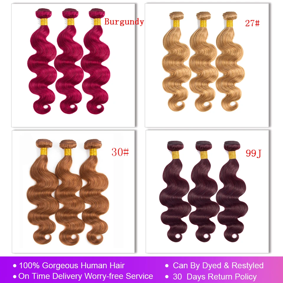 Miss Rola Brazilian Body Wave Human Hair Weaving  1/3/4 Bundles 27# Blonde 99J BUG Ombre Remy Hair Extensions Double Wefts от AliExpress WW