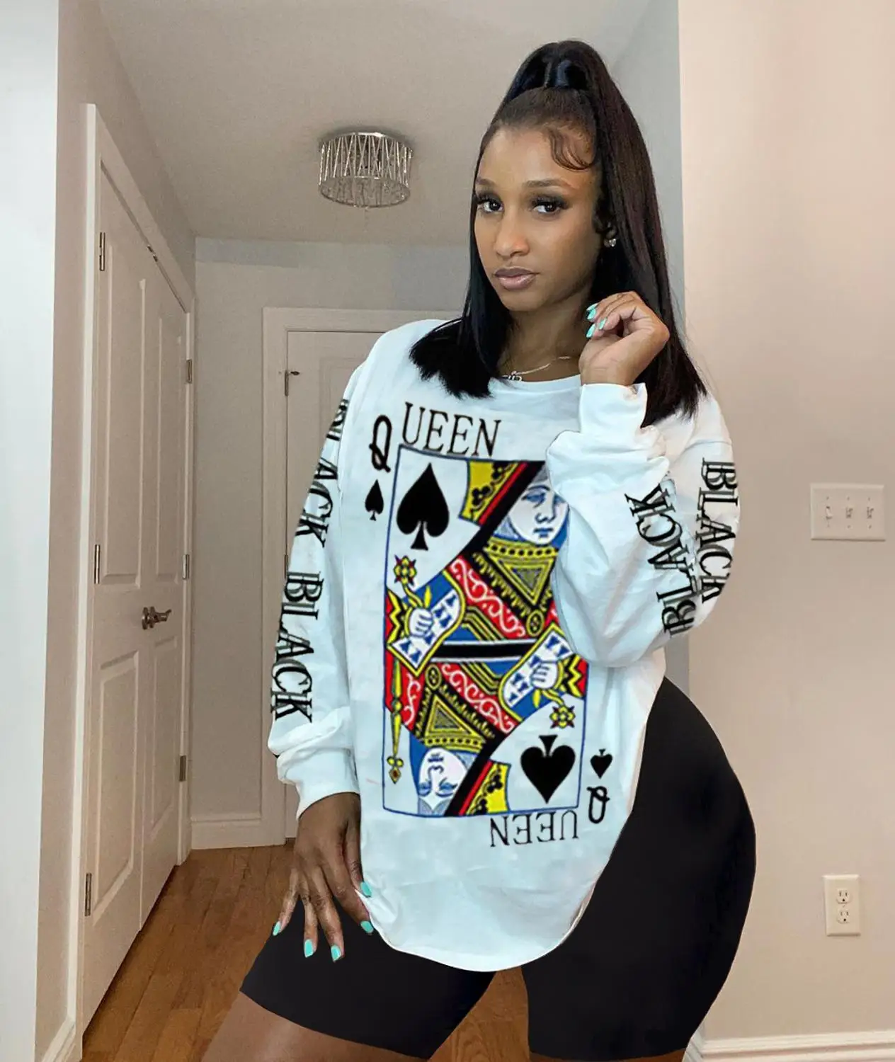 

Women Two Piece Tracksuit Letter Print Long Sleeve Loose Tops and Skinny Biker Shorts Sweatpants Casual Fitness Sweat Suit