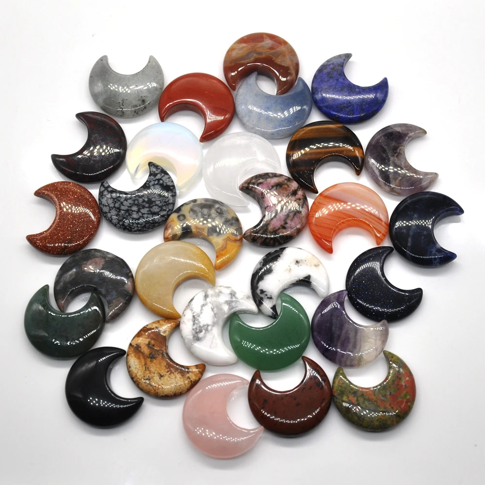 30 мм натуральный Лазурит флюорит Аметист Роза кварц кристаллы в форме Луны