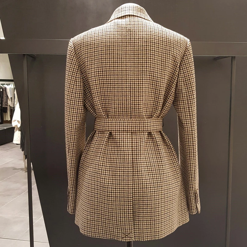 Женский блейзер BGTEEVER повседневный двубортный пиджак в клетку с поясом