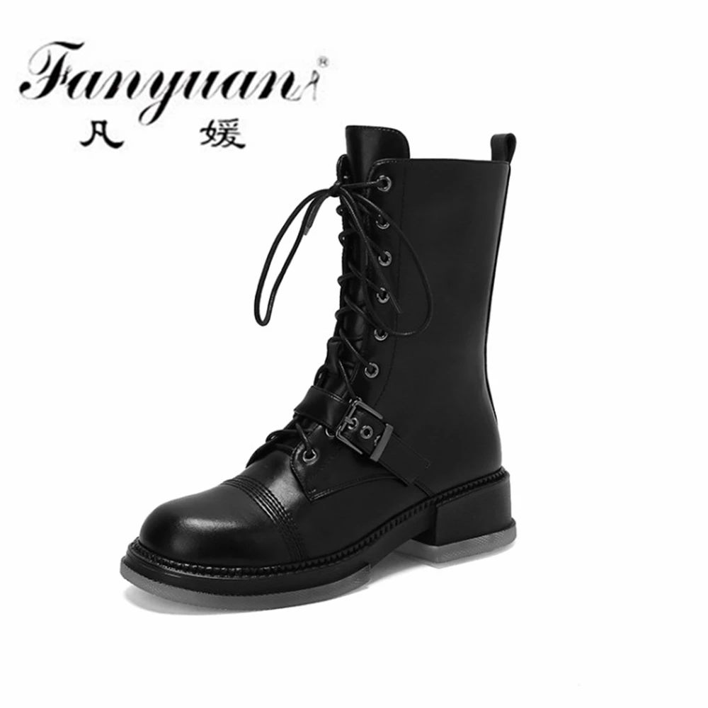 

Fanyuan Autumn Winter Rivets Genuine Leather Women Ankle Boots Punk Motorcycle Boots Party Shoes Woman Buckle Female Short Boots
