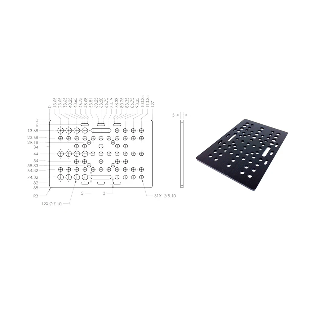 Алюминиевая пластина для 3D принтера T3x88x127 специальный скользящий алюминиевый