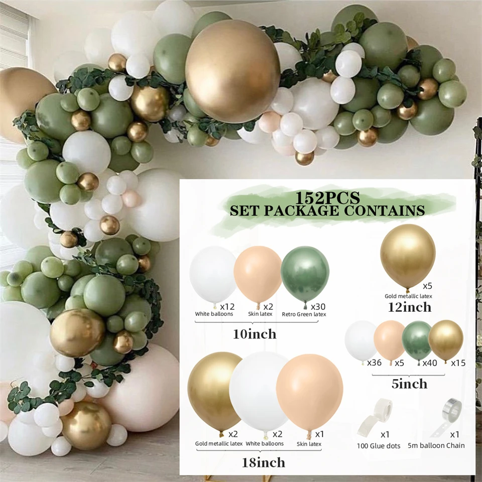 

Ballon Avocado Green Balloons Garland Arch Kit Retro Green Chorme Gold Latex Globos Birthday Valentine Wedding Party Decors Home