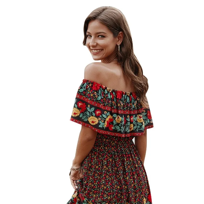 

Bohemian sexy floral dress summer strapless sleeveless short dress vacation beach skirt loose casual dresses summer woman 2021