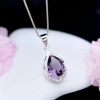2021 new fashoin jewelry purple crystal pendant drop shaped clavicle chain purple diamond necklace for women party gift