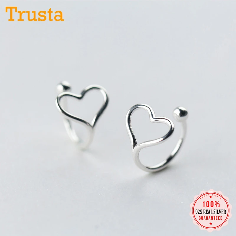 Trusta 100% Серебро 925 пробы серебряное пустое сердце клипсы для ушей серьги женщин и