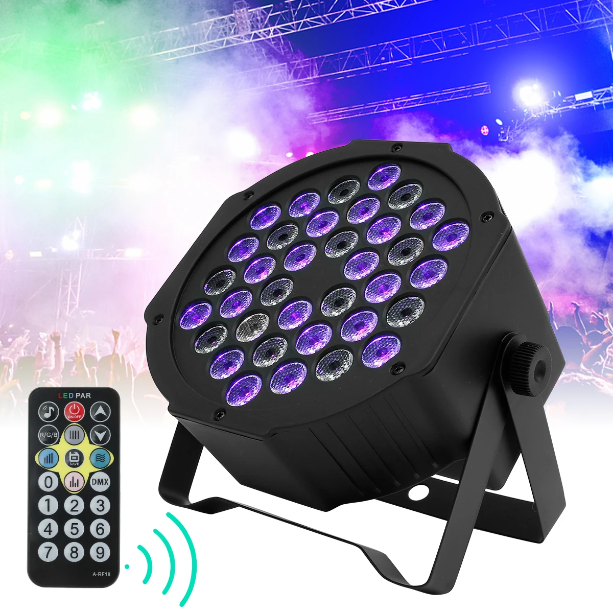 

Светится в темноте черный свет 36 светодиодов 36 Вт черный свет с DMX и дистанционным управлением 360 ° регулируемые черные лампы портативные УФ ...