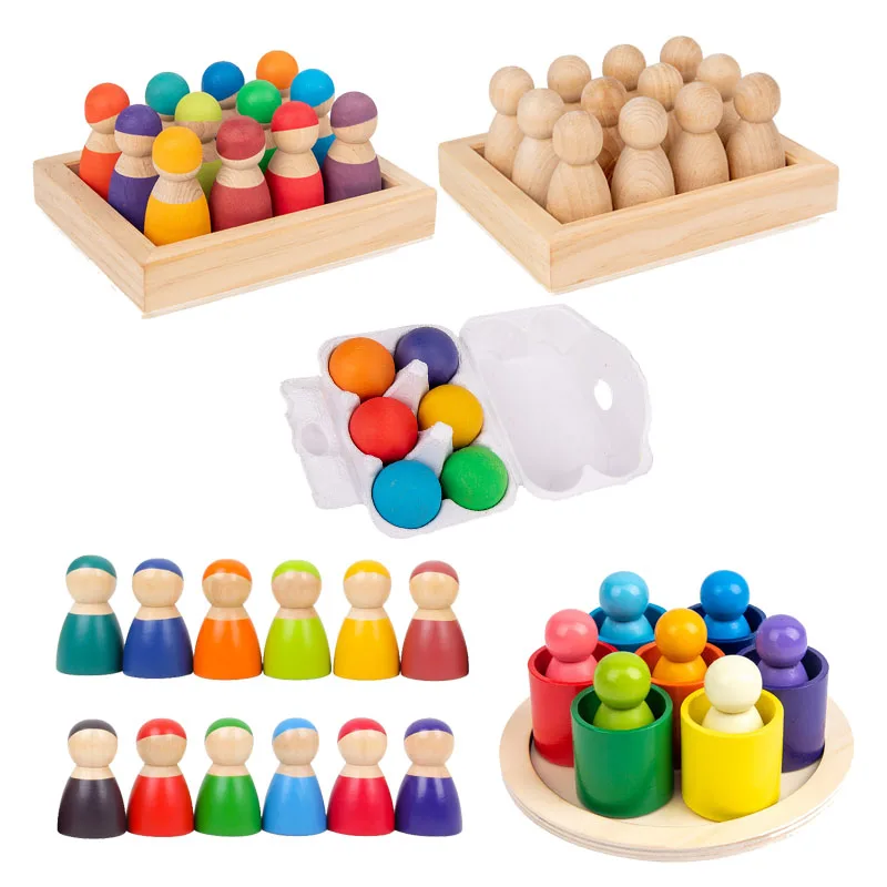 Радужные строительные блоки колышки для кукол деревянные игрушки детей