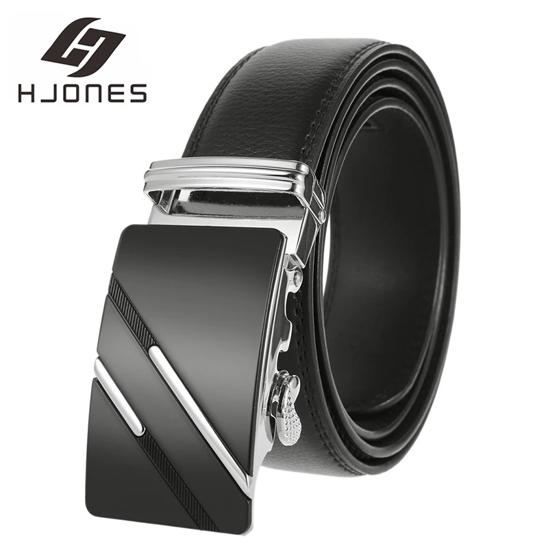 

HJones Men's Belt Cowhide Automatic Buckle Ratchet with Classic Men luxury brand male strap length Leather Belts HJ0302