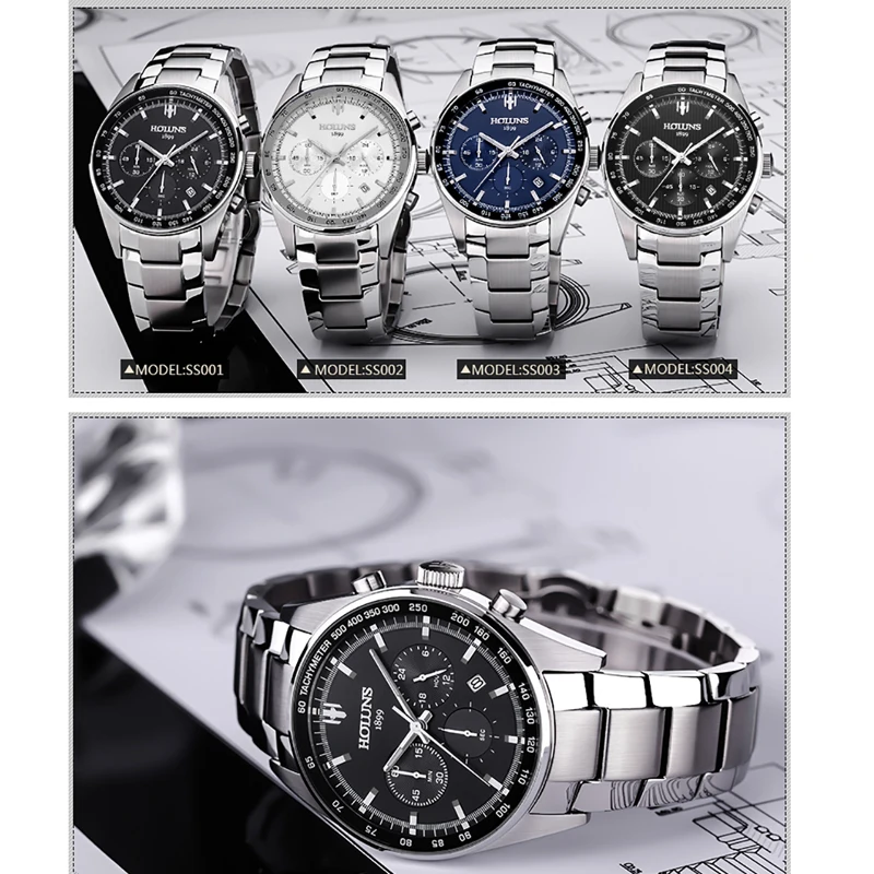 Водонепроницаемые мужские часы 50 м стальные армейские спортивные с хронографом |