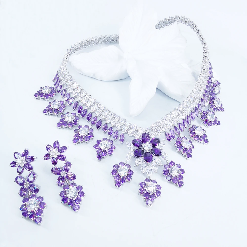 2020 Новый Модный Роскошный Ретро романтичный фиолетовый цветок циркон ожерелье