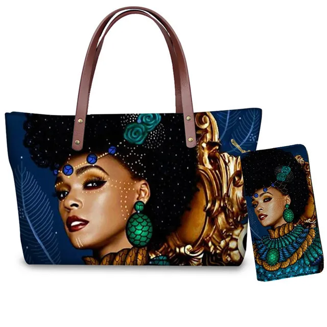 

Black Women Custom mode Art African Girls Handbags Ladies Luxury Design Purse&Handbag for Females 2pcs/set Shoulder Tote Bags