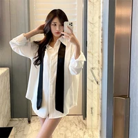 fashion womens oversize shirt white 2022 new spring and autumn college style long sleeve loose long shirt female blouse