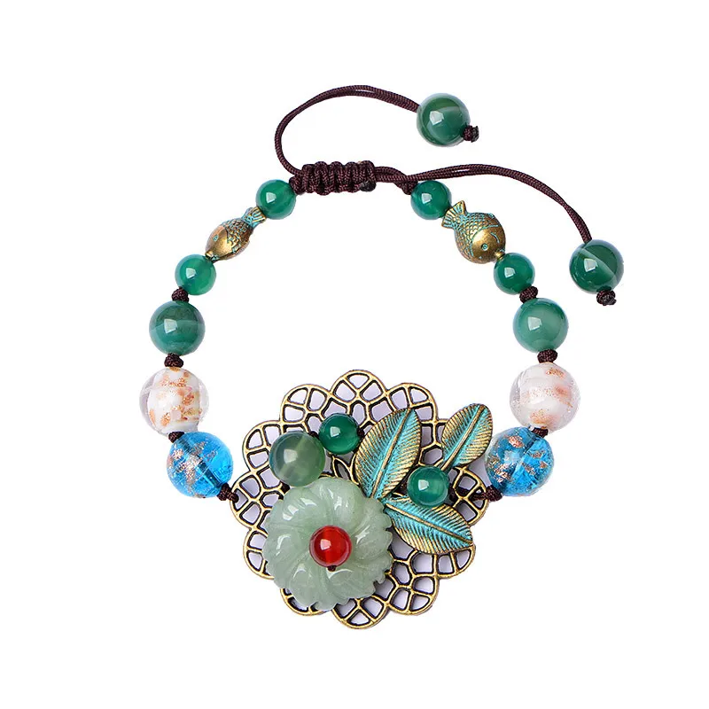 Изумрудный Цветочный браслет камень зеленый нефрит Jadeite очаровательные