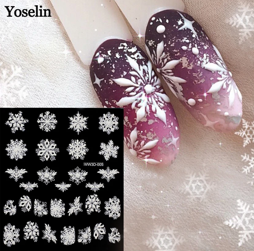 

1PCS Christmas Nail Stickers 5D Embossed Sliders Winter Manicure Art Snowflake DIY New Year Nail Art Decoration Accessories
