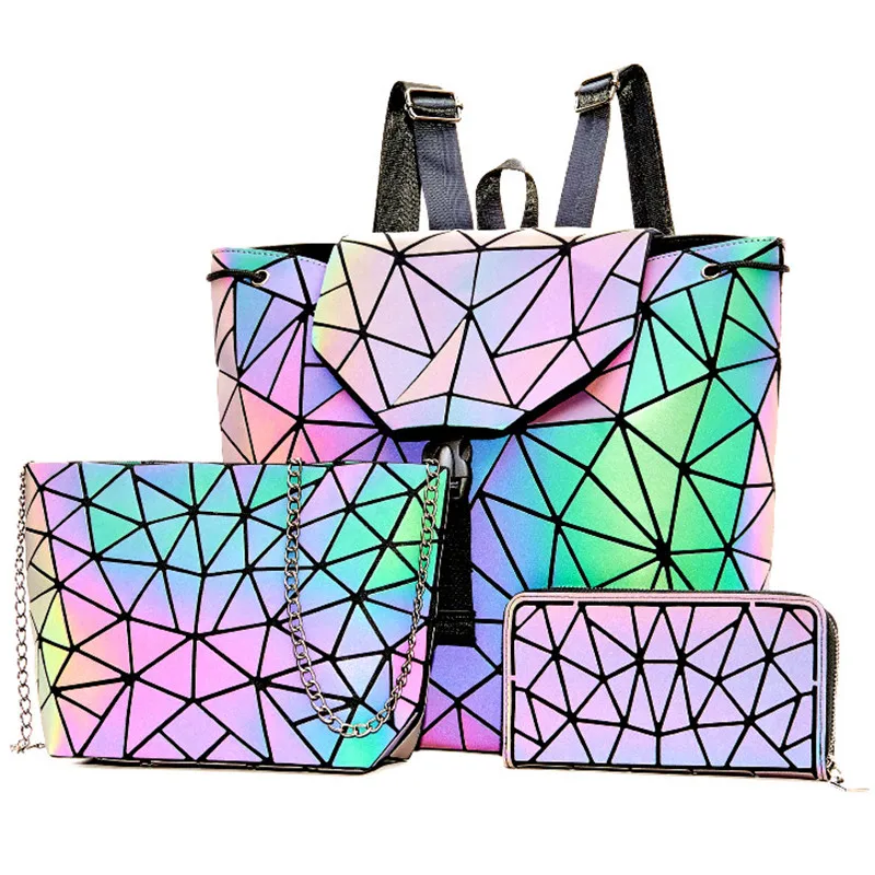 

Women Luminous set Backpack high capacity travel backpack Girl School Bag For Student Backpack Geometric foldable Shoulder Bag