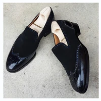 spring and autumn men fashion pu stitched suede pointed low heel black cuff classic fashion casual hollow out single shoe ka717