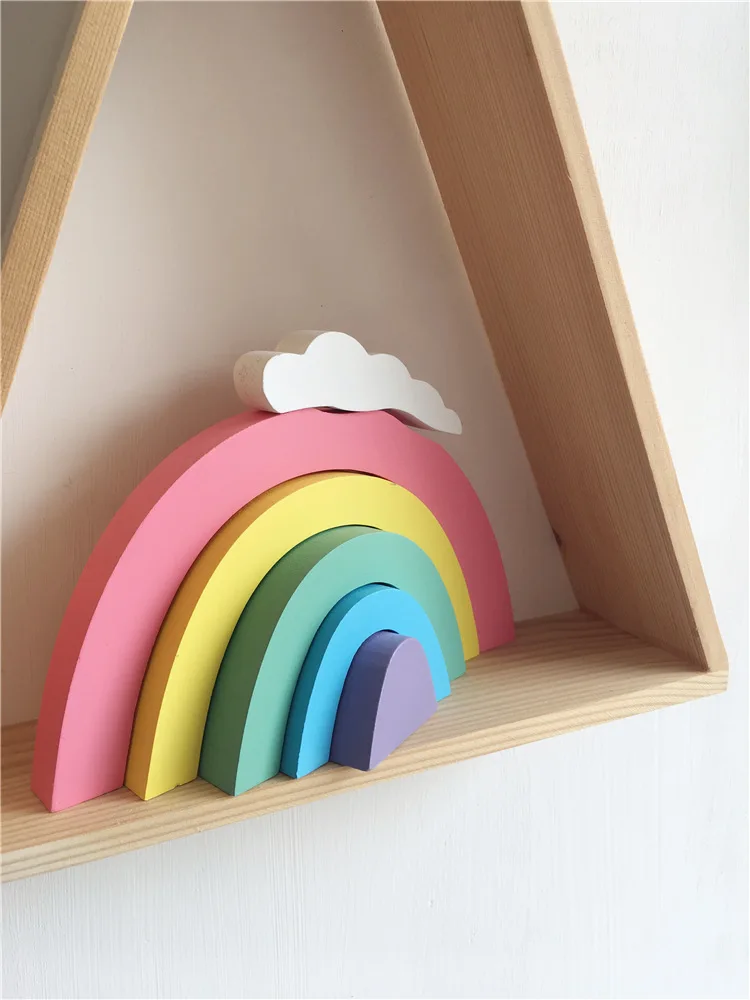 22 см* 16 см Ins Nodic Macaron Rainbow Jenga Новорожденный ребенок в детская кроватка декор комнаты фотографии реквизит украшение для детской спальни - Цвет: A